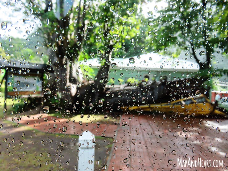 Crushed bus in Roseau Botanical Gardens